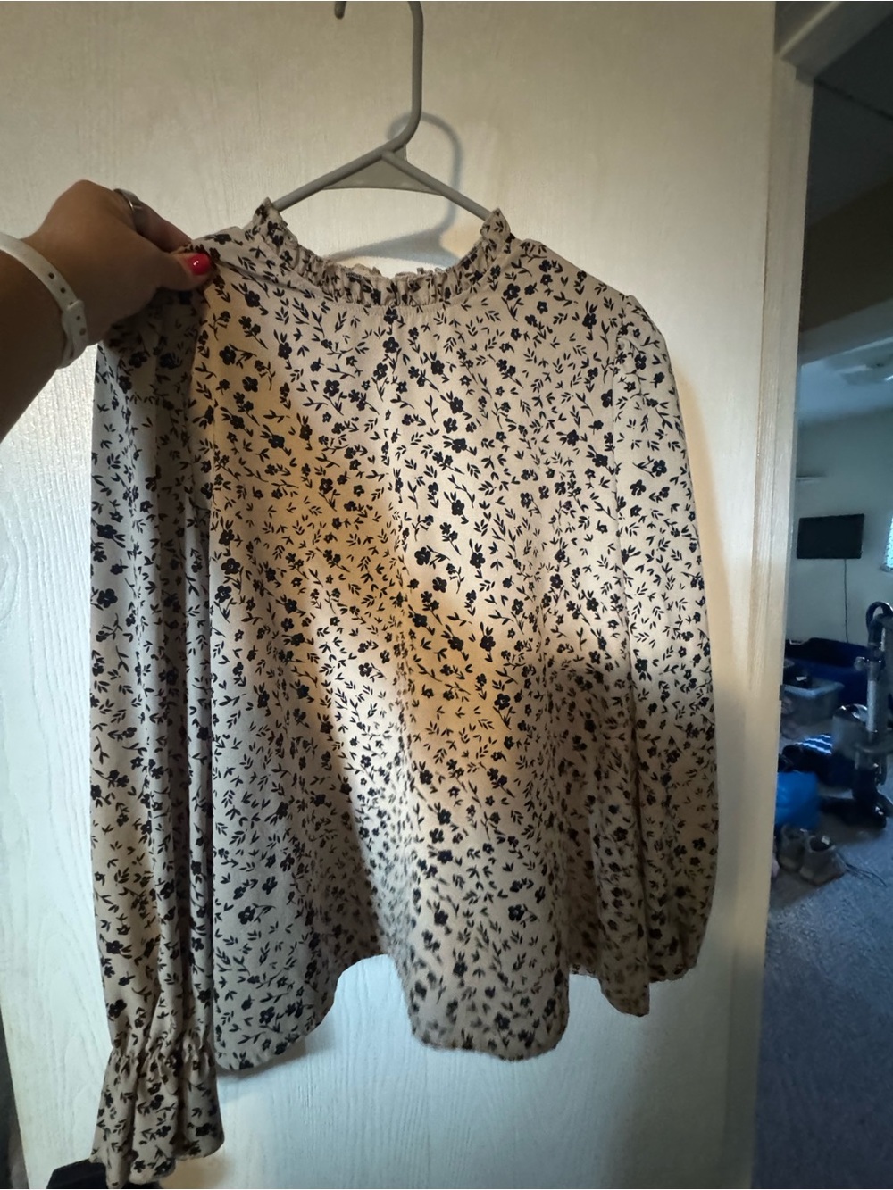 SHEIN Cream Blouse with Black Floral Print